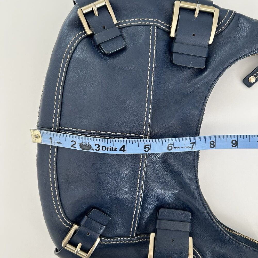 Michael Kors Y2K Purse Blue Leather Shoulder Bag Buckles Hobo Crescent - Picture 15 of 16